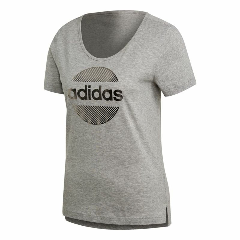 Maglia a Maniche Corte Donna Adidas Linear Grigio chiaro Maglia a Maniche Corte Donna Adidas Linear Grigio chiaro
