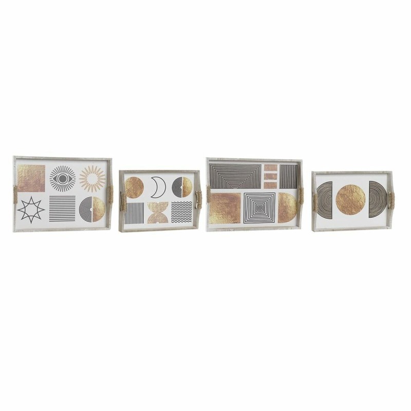 Set di Vassoi DKD Home Decor Bianco Nero Dorato Legno MDF 40 x 30 x 6 cm (2 Unità)