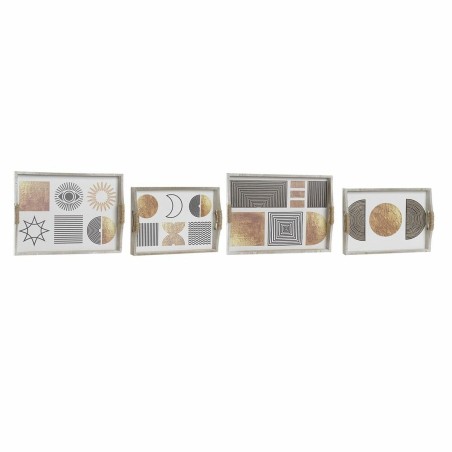 Set di Vassoi DKD Home Decor Bianco Nero Dorato Legno MDF 40 x 30 x 6 cm (2 Unità)