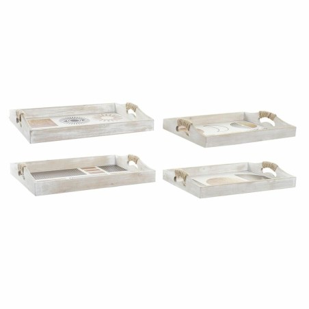 Set di Vassoi DKD Home Decor Bianco Nero Dorato Legno MDF 40 x 30 x 6 cm (2 Unità)