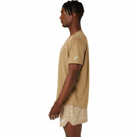 Maglia a Maniche Corte Uomo Asics Fujitrail Logo Ss Top Marrone Beige