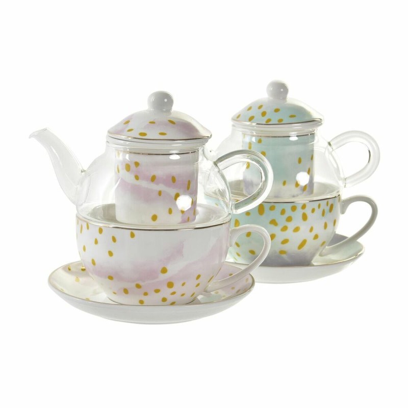 Teiera DKD Home Decor Cristallo Porcellana Rosa Trasparente Bianco Verde (2 Unità) Teiera DKD Home Decor Cristallo Porcellana Rosa Trasparente Bianco Verde (2 Unità)