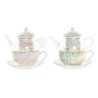Teiera DKD Home Decor Cristallo Porcellana Rosa Trasparente Bianco Verde (2 Unità)