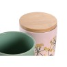Barattolo DKD Home Decor 11,5 x 11,5 x 12 cm Floreale Rosa Verde Bambù Gres Shabby Chic (2 Unità)
