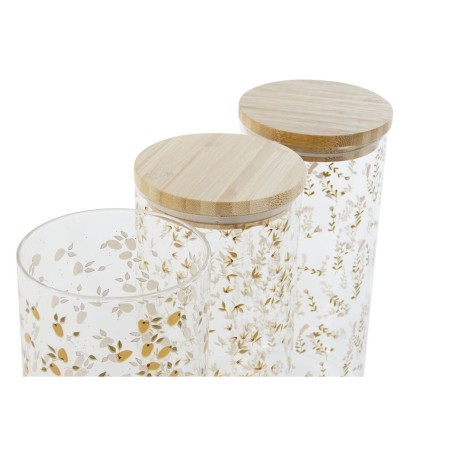 Barattolo DKD Home Decor Verde Rosa Senape Naturale Silicone Bambù Vetro Borosilicato Shabby Chic 1,4 L (4 Unità)