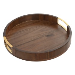 Vassoio per aperitivi Home ESPRIT Dorato Naturale Metallo Acacia 35,5 x 35,5 x 5 cm