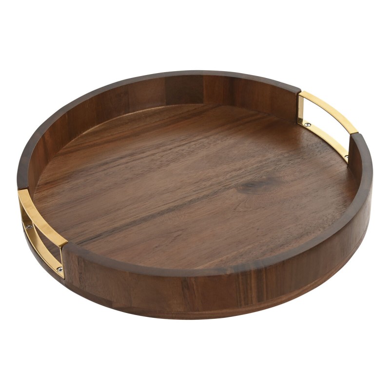 Vassoio Home ESPRIT Dorato Naturale Metallo Acacia 35,5 x 35,5 x 5 cm