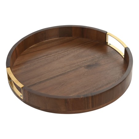 Vassoio Home ESPRIT Dorato Naturale Metallo Acacia 35,5 x 35,5 x 5 cm