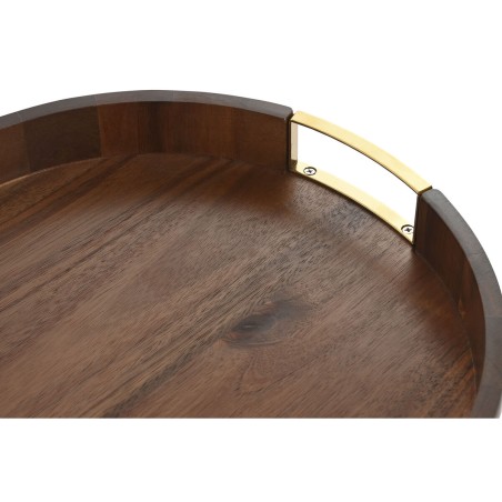 Vassoio Home ESPRIT Dorato Naturale Metallo Acacia 35,5 x 35,5 x 5 cm