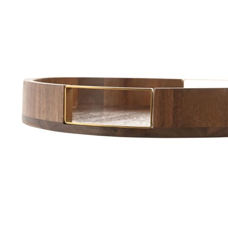 Vassoio Home ESPRIT Dorato Naturale Metallo Acacia 35,5 x 35,5 x 5 cm