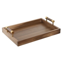 Vassoio Home ESPRIT Dorato Naturale Metallo Acacia 39 x 26,5 x 8 cm