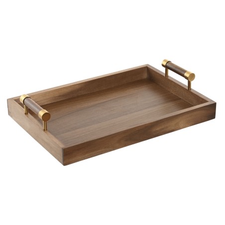 Vassoio Home ESPRIT Dorato Naturale Metallo Acacia 39 x 26,5 x 8 cm