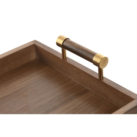 Vassoio Home ESPRIT Dorato Naturale Metallo Acacia 39 x 26,5 x 8 cm