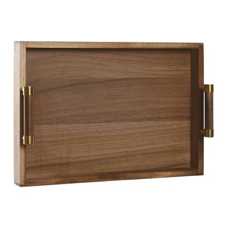 Vassoio Home ESPRIT Dorato Naturale Metallo Acacia 39 x 26,5 x 8 cm