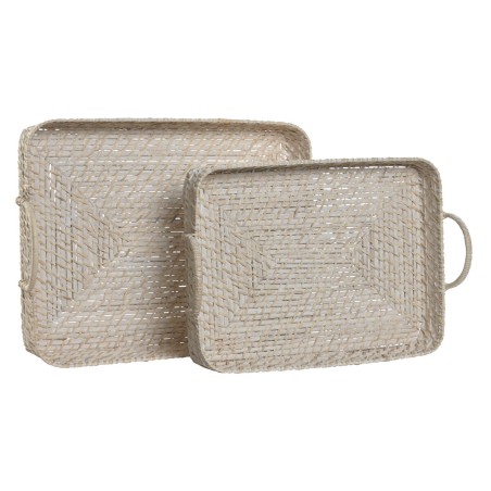 Set di Vassoi Home ESPRIT Bianco Naturale Bambù Rattan 45 x 35 x 13 cm