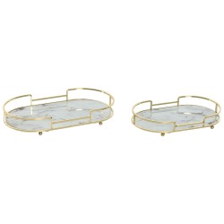Set di Vassoi Home ESPRIT Bianco Dorato Metallo Cristallo 31 x 17 x 5 cm (2 Unità)