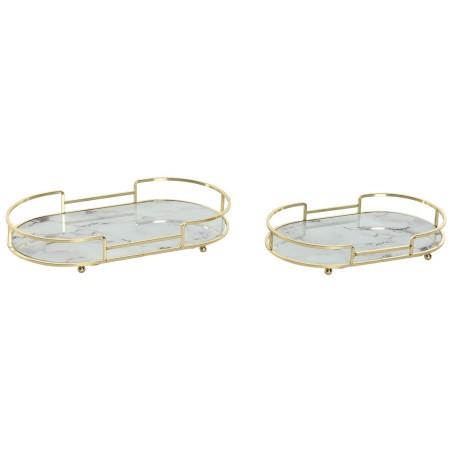 Set di Vassoi Home ESPRIT Bianco Dorato Metallo Cristallo 31 x 17 x 5 cm (2 Unità)