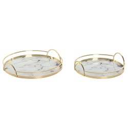 Set di Vassoi Home ESPRIT Bianco Dorato Metallo Cristallo 30 x 30 x 6 cm (2 Unità)