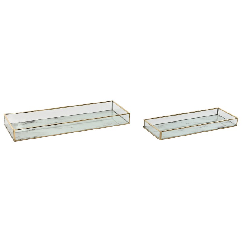 Set di Vassoi Home ESPRIT Bianco Dorato Metallo Cristallo 42 x 15 x 4 cm (2 Unità)