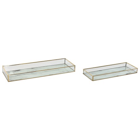 Set di Vassoi Home ESPRIT Bianco Dorato Metallo Cristallo 42 x 15 x 4 cm (2 Unità)