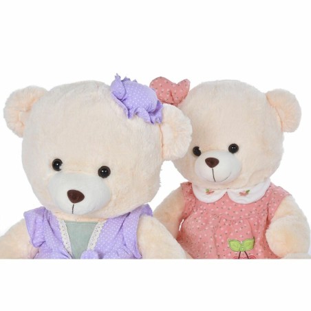 Orsetto di Peluche DKD Home Decor Vestito 42 x 20 x 50 cm Beige Rosa Lilla Per bambini Orso (2 Unità)