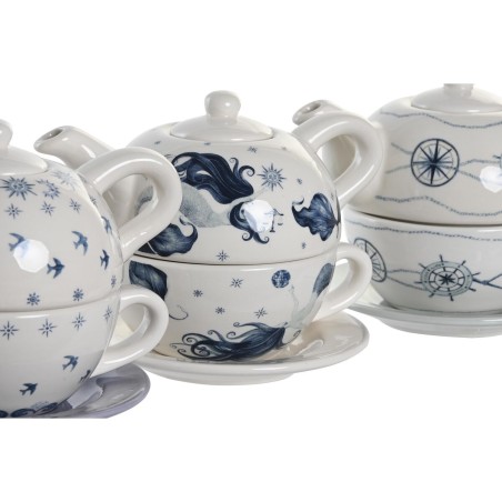 Set Teiera DKD Home Decor Azzurro Bianco 750 ml Dolomite (3 Unità)