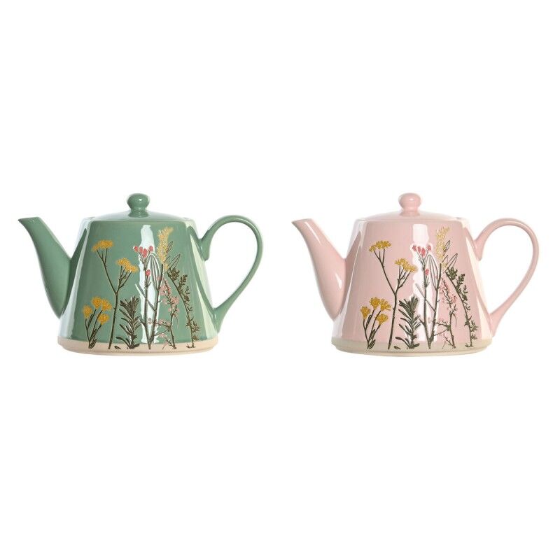 Teiera DKD Home Decor Rosa Verde Gres (2 Unità) Teiera DKD Home Decor Rosa Verde Gres (2 Unità)