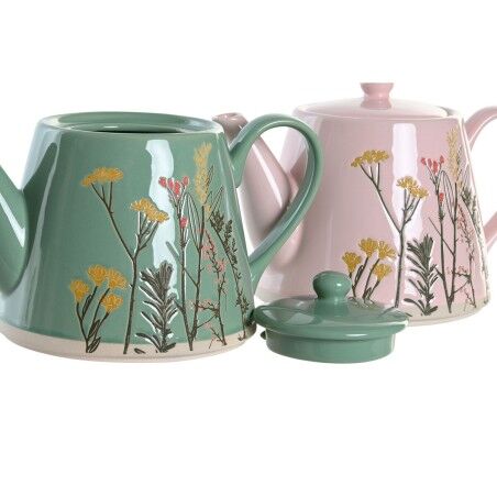 Teiera DKD Home Decor Rosa Verde Gres (2 Unità)