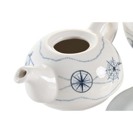 Set Teiera DKD Home Decor Azzurro Bianco 750 ml Dolomite (3 Unità)