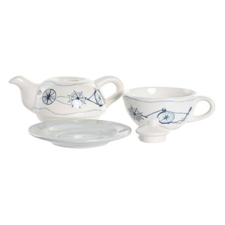 Set Teiera DKD Home Decor Azzurro Bianco 750 ml Dolomite (3 Unità)