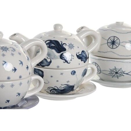 Set Teiera DKD Home Decor Azzurro Bianco 750 ml Dolomite (3 Unità)