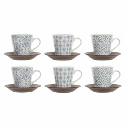 Set di Tazze da Caffè DKD Home Decor Azzurro Bianco Marrone Legno d'albero della gomma Gres 150 ml