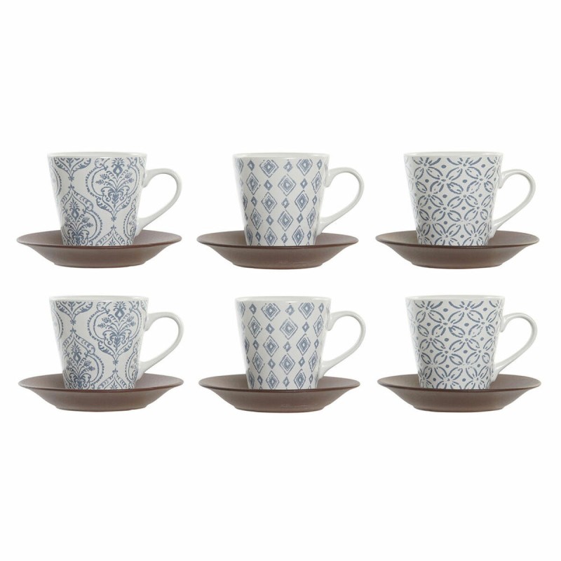 Set di Tazze da Caffè DKD Home Decor Azzurro Bianco Marrone Legno d'albero della gomma Gres 150 ml Set di Tazze da Caffè DKD Home Decor Azzurro Bianco Marrone Legno d'albero della gomma Gres 150 ml