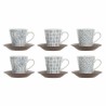 Set di Tazze da Caffè DKD Home Decor Azzurro Bianco Marrone Legno d'albero della gomma Gres 150 ml