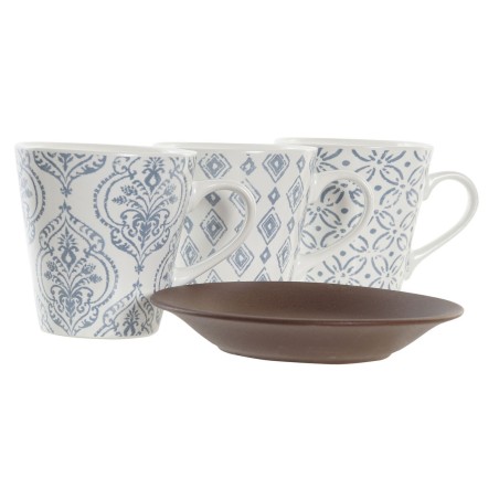Set di Tazze da Caffè DKD Home Decor Azzurro Bianco Marrone Legno d'albero della gomma Gres 150 ml