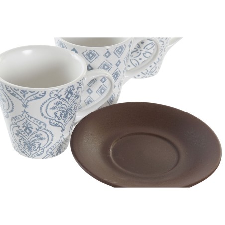 Set di Tazze da Caffè DKD Home Decor Azzurro Bianco Marrone Legno d'albero della gomma Gres 150 ml