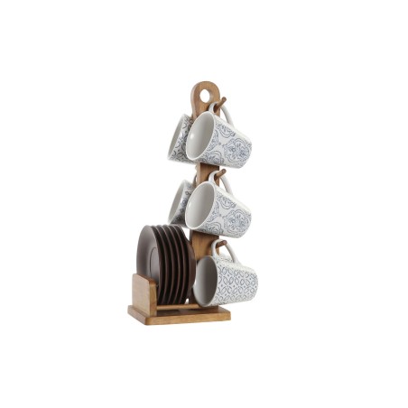 Set di Tazze da Caffè DKD Home Decor Azzurro Bianco Marrone Legno d'albero della gomma Gres 150 ml