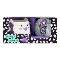 Tazza con Piatto Gorjuss Smitten kitten Bianco Nero Ceramica Sottobicchieri Tazza