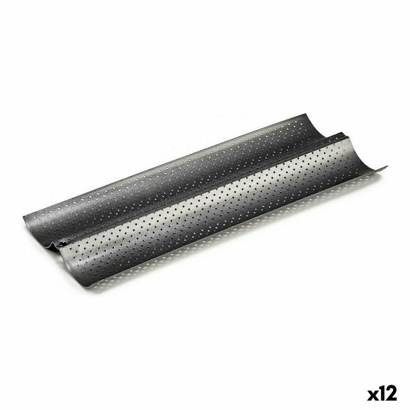 Stampo per Baguette Kinvara CK62863-21 Grigio scuro Metallo Acciaio al carbonio 16 x 2,5 x 38 cm Pane (12 Unità)