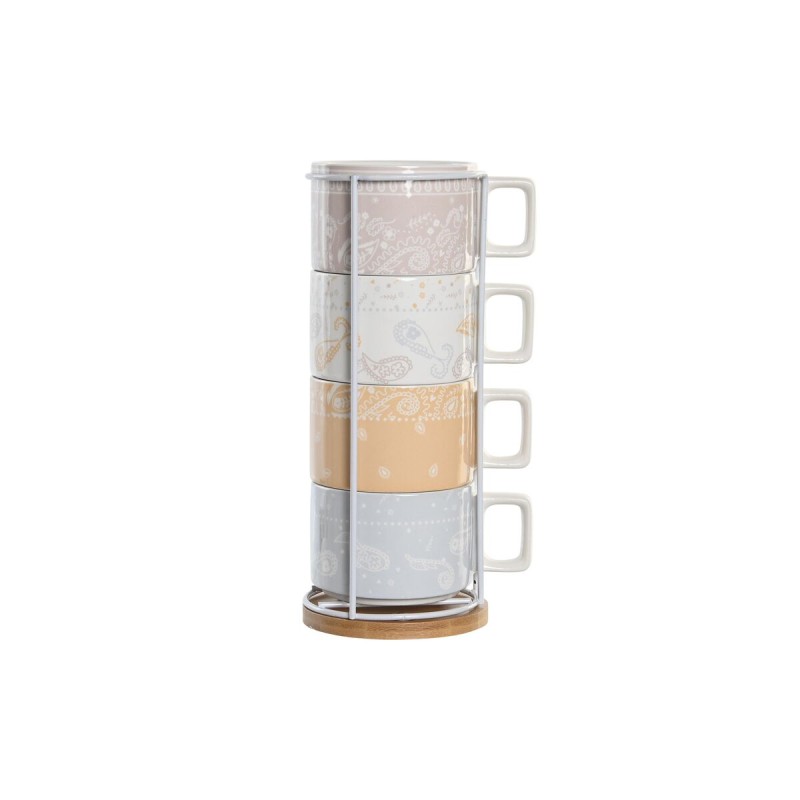 Set di Tazze da Caffè DKD Home Decor Giallo Azzurro Bianco Rosso Metallo Bambù Dolomite 260 ml