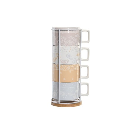 Set di Tazze da Caffè DKD Home Decor Giallo Azzurro Bianco Rosso Metallo Bambù Dolomite 260 ml
