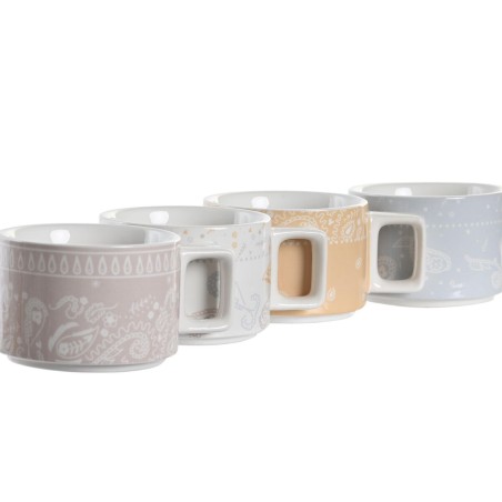 Set di Tazze da Caffè DKD Home Decor Giallo Azzurro Bianco Rosso Metallo Bambù Dolomite 260 ml