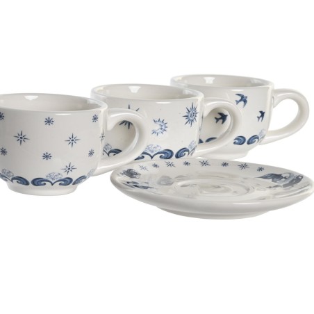 Set di Tazze e Piatti DKD Home Decor Azzurro Bianco Metallo Dolomite 180 ml 20 x 18 x 20 cm