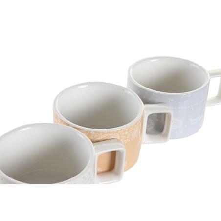 Set di Tazze da Caffè DKD Home Decor Giallo Azzurro Bianco Rosso Metallo Bambù Dolomite 260 ml
