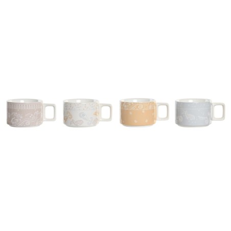 Set di Tazze da Caffè DKD Home Decor Giallo Azzurro Bianco Rosso Metallo Bambù Dolomite 260 ml