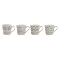 Set di Tazze da Caffè Home ESPRIT Bianco Beige Gres 180 ml