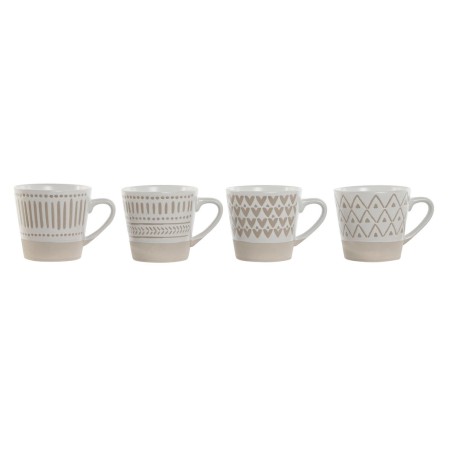 Set di Tazze da Caffè Home ESPRIT Bianco Beige Gres 180 ml