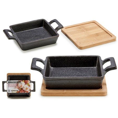 Casseruola per Servire le Tapas Kinvara 1277SJ4810 Marrone Nero Bambù Ferro 19 x 5 x 14 cm (12 Unità)