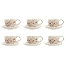 Set di Tazze da Caffè Home ESPRIT Giallo Bianco Rosa Lilla Metallo Dolomite 180 ml