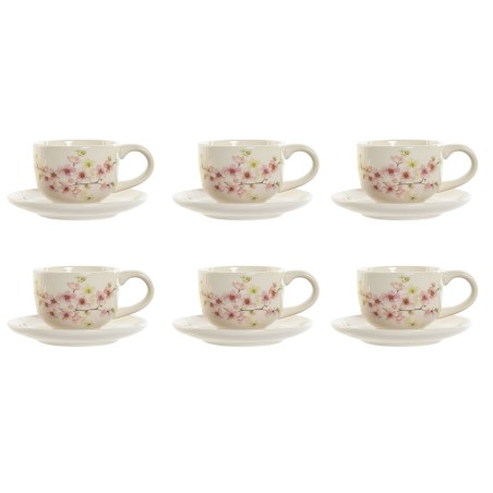 Set di Tazze da Caffè Home ESPRIT Giallo Bianco Rosa Lilla Metallo Dolomite 180 ml